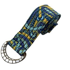 J. Crew Women’s Size S/M Blue, Yellow, Paisley Quilted Fabric Enamel Buckle Belt
